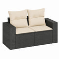 Canapé de jardin 2 places noir en rotin PE avec coussins beiges 124 x 65 x 60 cm