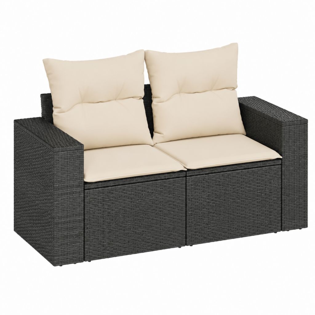 Canapé de jardin 2 places noir en rotin PE avec coussins beiges 124 x 65 x 60 cm