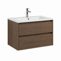 Meuble sous vasque suspendu avec lavabo blanc en céramique 80 x 46 x 55 cm décor chêne foncé