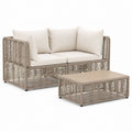 Salon de jardin 2 places avec table basse taupe et blanc en rotin PE et aluminium 142 x 78 x 75 cm
