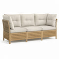 Canapé de jardin droit 3 places beige en acacia massif 210 x 75 x 78 cm