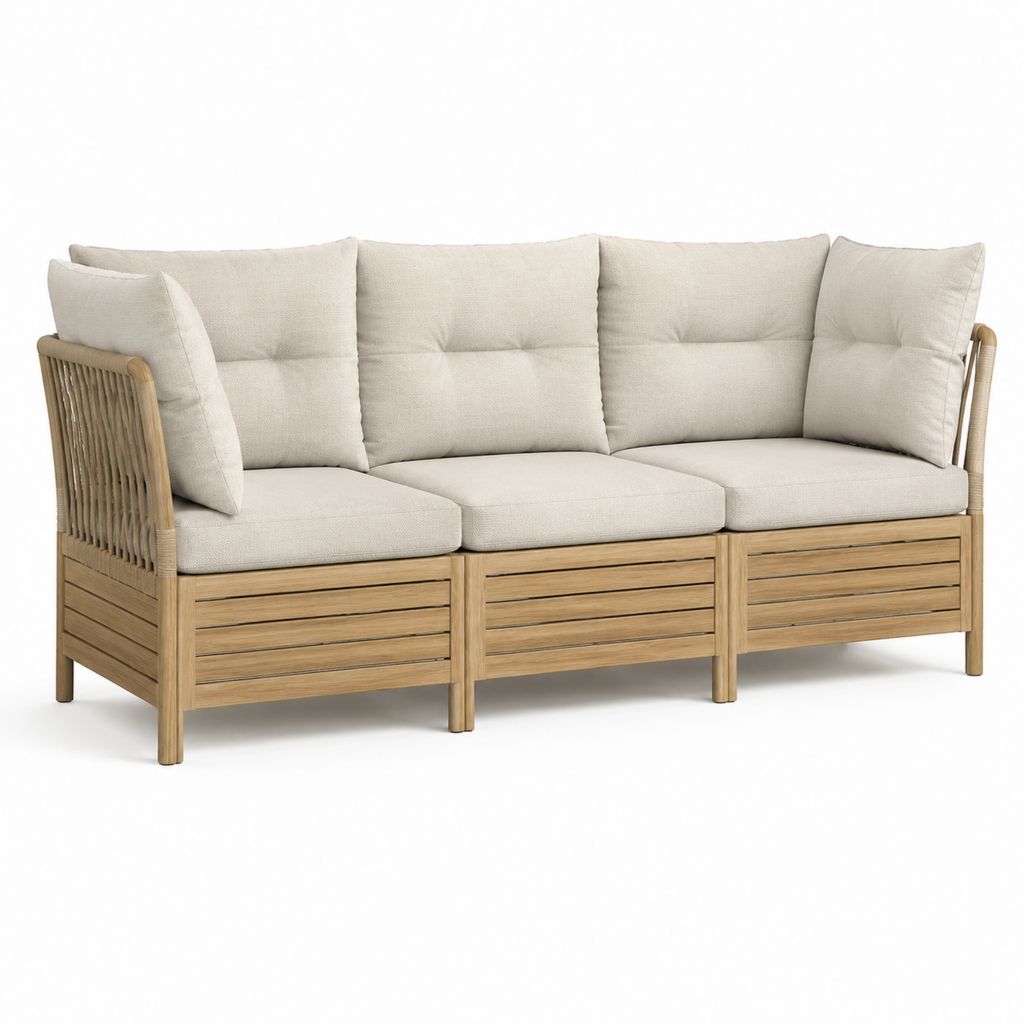 Canapé de jardin droit 3 places beige en acacia massif 210 x 75 x 78 cm