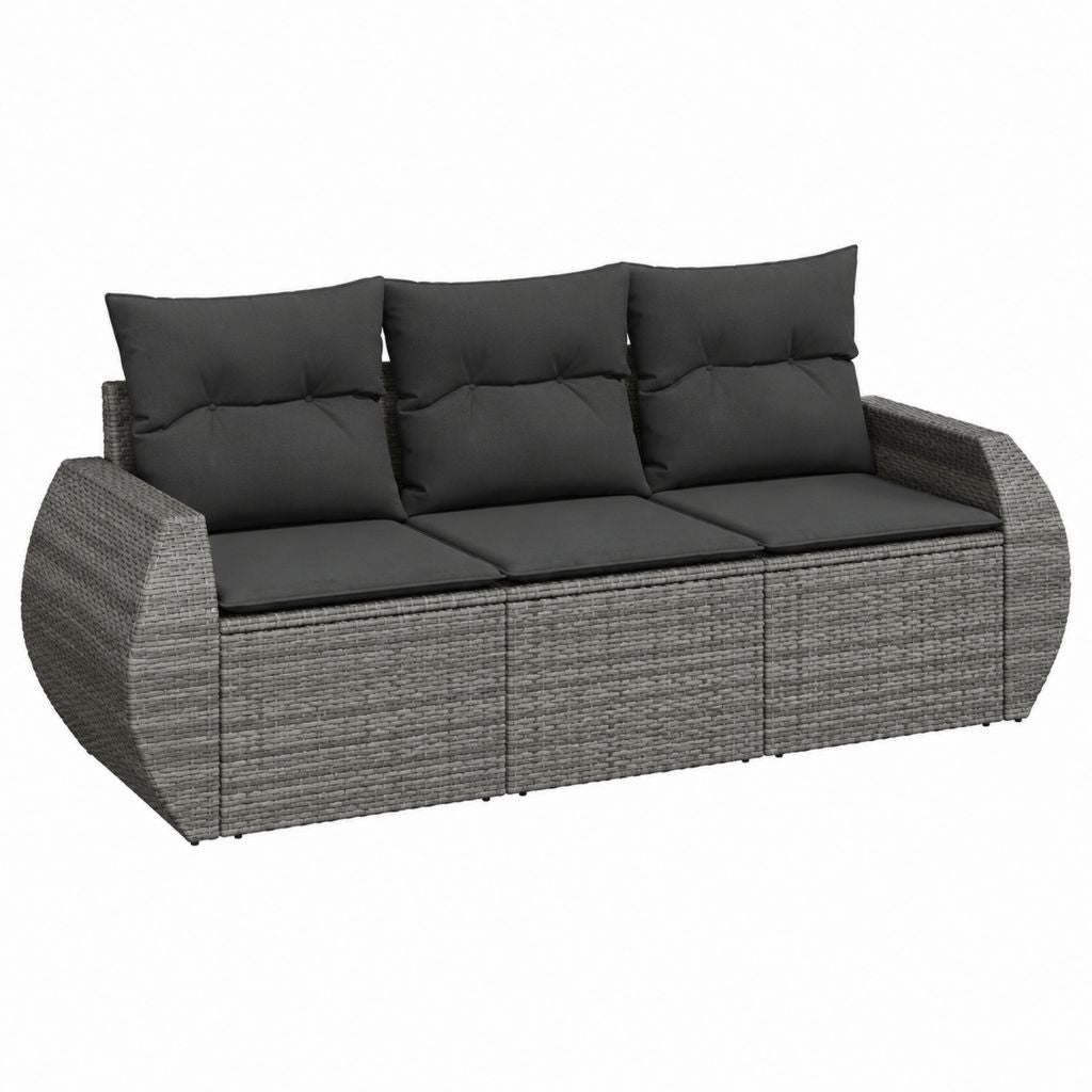 Canapé de jardin 3 places gris en résine tressée PE avec coussins en polyester 180 x 70 x 70 cm