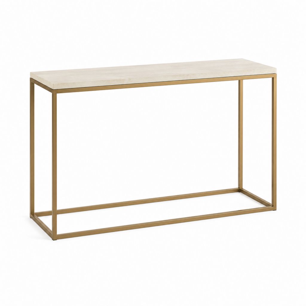 Console d'entrée rectangulaire blanc marbré et doré en panneau MDF et acier 120 x 40 x 80 cm