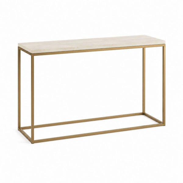 Console d'entrée rectangulaire blanc marbré et doré en panneau MDF et acier 120 x 40 x 80 cm