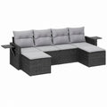 Salon de jardin modulable 6 places noir en rotin PE avec coussins gris 280 x 140 x 60 cm
