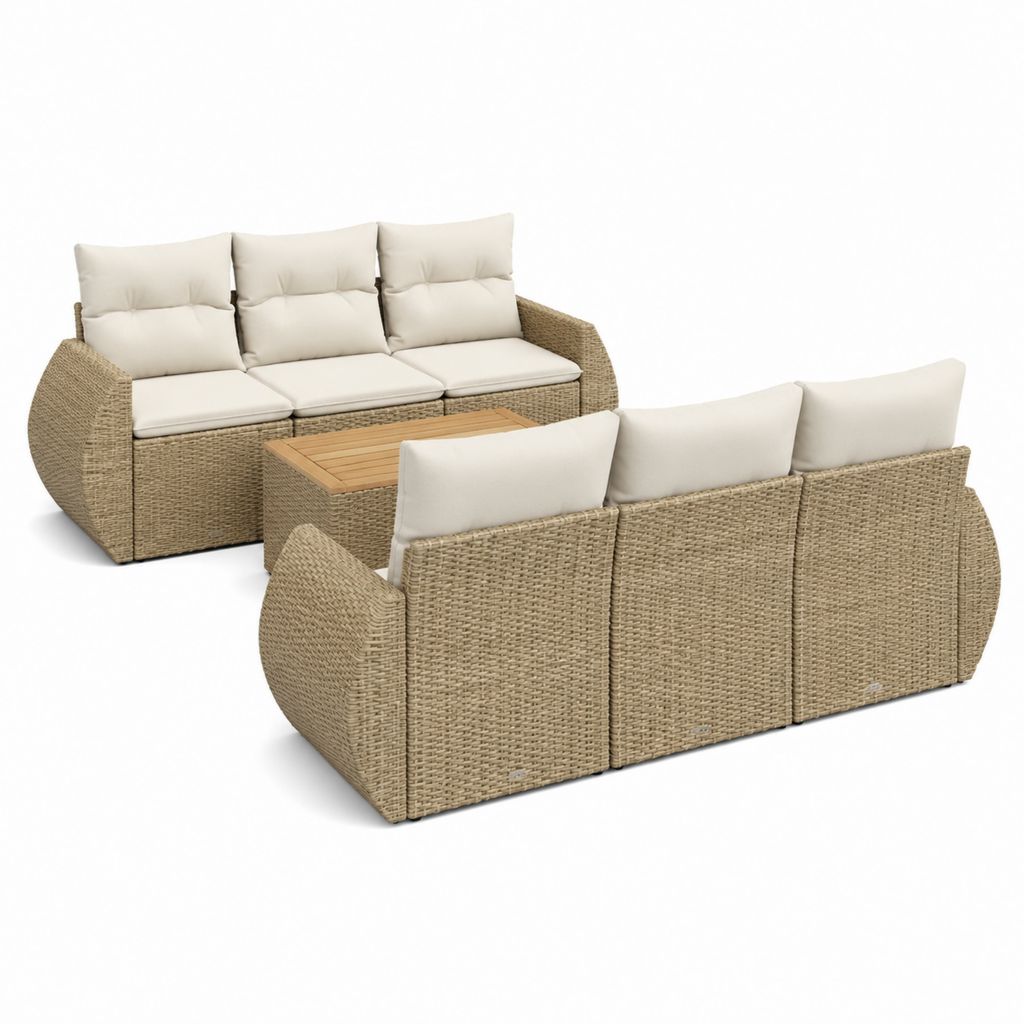 Salon de jardin 2 canapés 3 places avec table basse beige en résine tressée PE 203 x 85 x 85 cm