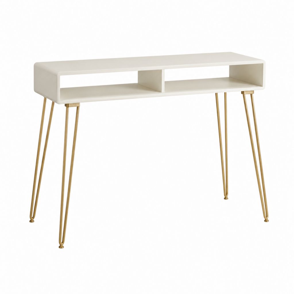 Console d'entrée blanche en MDF avec pieds en acier doré 100 x 35 x 76 cm