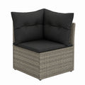 Fauteuil d'angle de jardin gris en résine tressée PE avec coussins noirs 70 x 70 x 70 cm