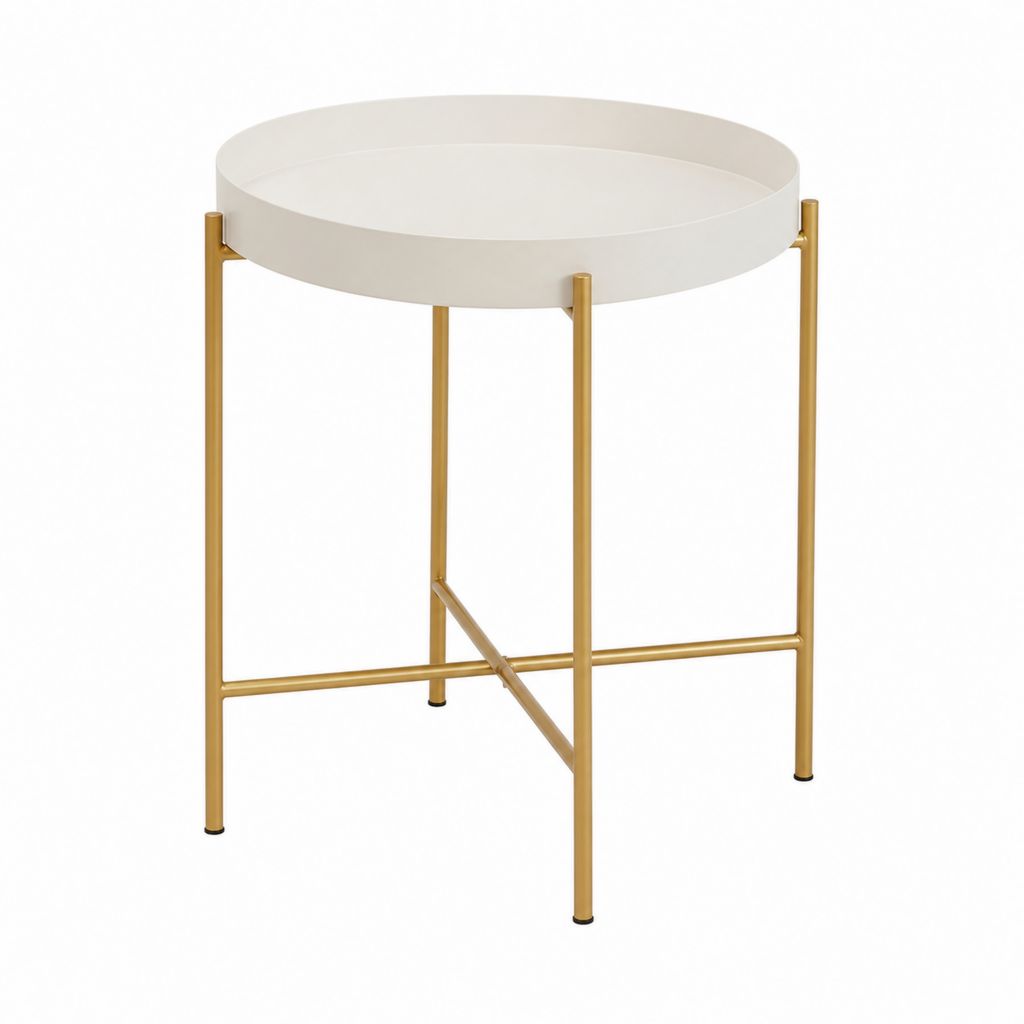 Table d'appoint ronde beige et doré en MDF et acier 45 x 45 x 60 cm