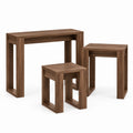 Tables d'appoint gigognes 3 pièces marron noyer en panneaux de particules rectangulaires 60 x 30 x 50 cm