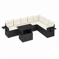Salon de jardin d'angle 7 pièces noir et crème en résine tressée PE avec coussins 210 x 210 cm