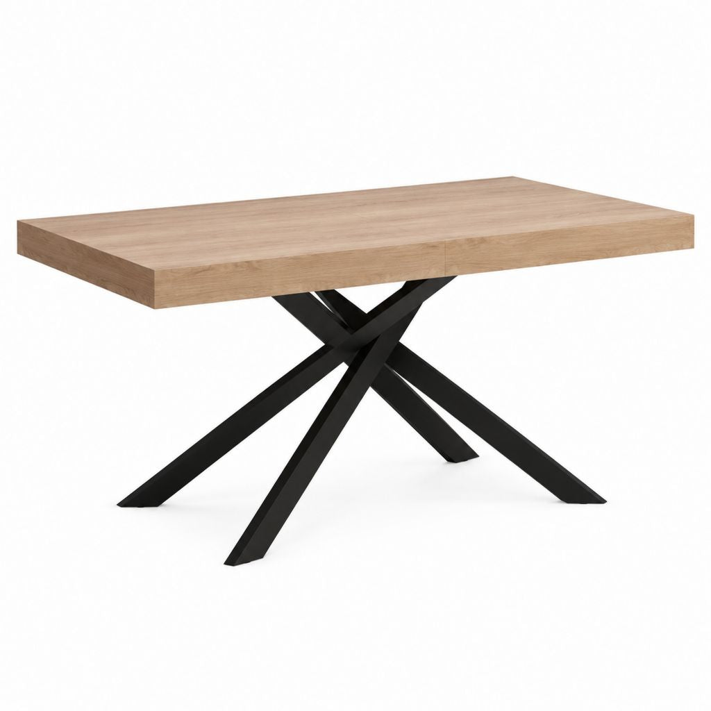 Table à manger rectangulaire chêne clair et acier noir 180 x 90 x 75 cm