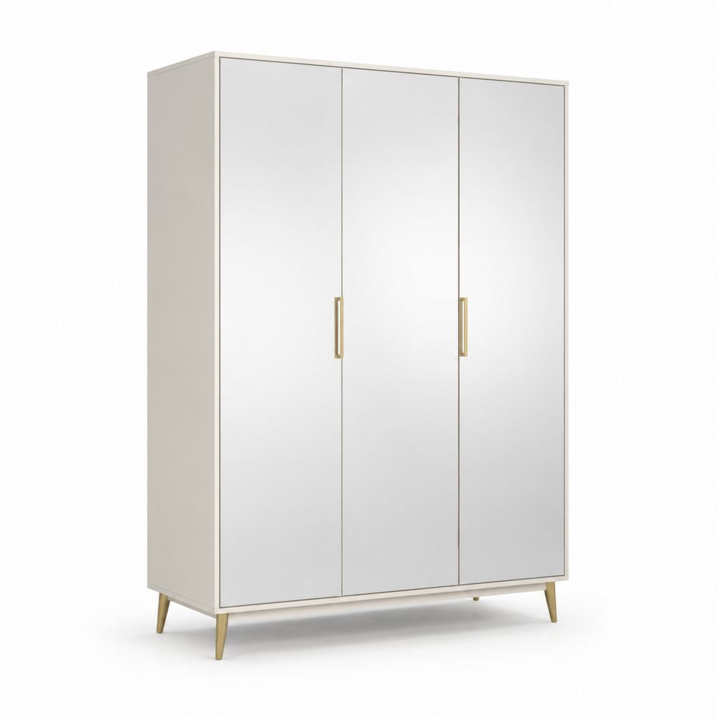 Armoire 3 portes rectangulaire blanc cassé en panneaux de particules 120 x 55 x 190 cm