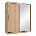 Armoire adulte à portes coulissantes chêne clair avec miroir 120 x 60 x 200 cm