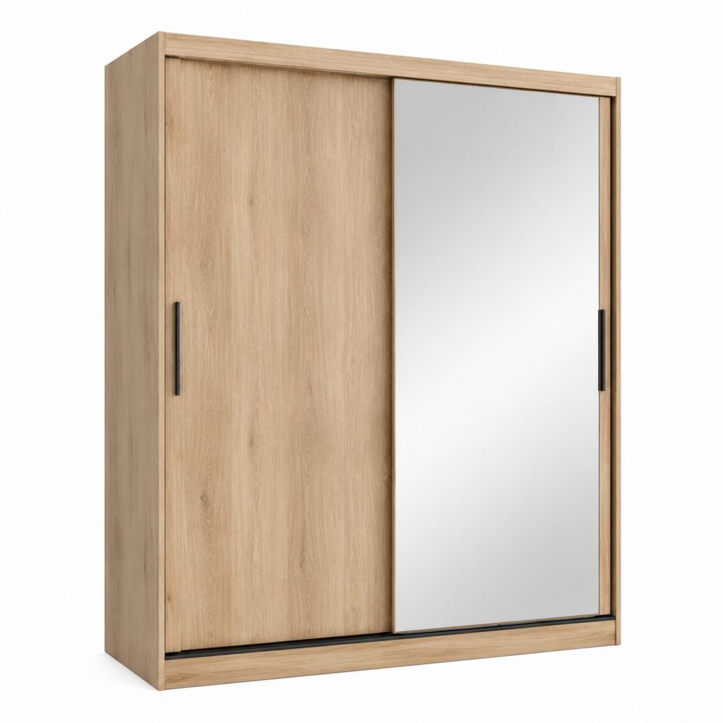 Armoire adulte à portes coulissantes chêne clair avec miroir 120 x 60 x 200 cm