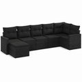 Salon de jardin d'angle modulable 6 pièces noir en résine tressée PE avec coussins 280 x 140 x 60 cm