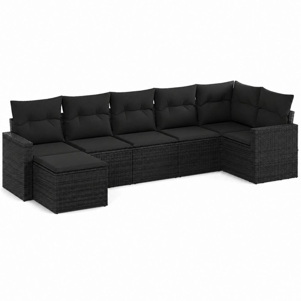 Salon de jardin d'angle modulable 6 pièces noir en résine tressée PE avec coussins 280 x 140 x 60 cm