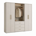Armoire de chambre 4 portes avec niche ouverte et 3 tiroirs beige en panneaux de particules mélaminés 300 x 60 x 220 cm