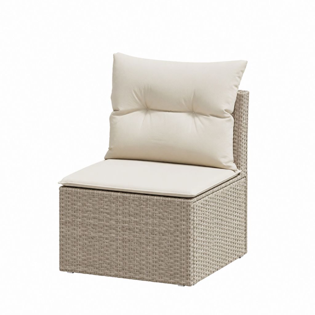 Fauteuil de jardin modulable beige en résine tressée PE avec coussins 70 x 70 x 75 cm