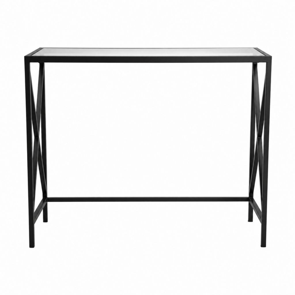 Table console rectangulaire noire en acier et verre trempé 120 x 35 x 80 cm
