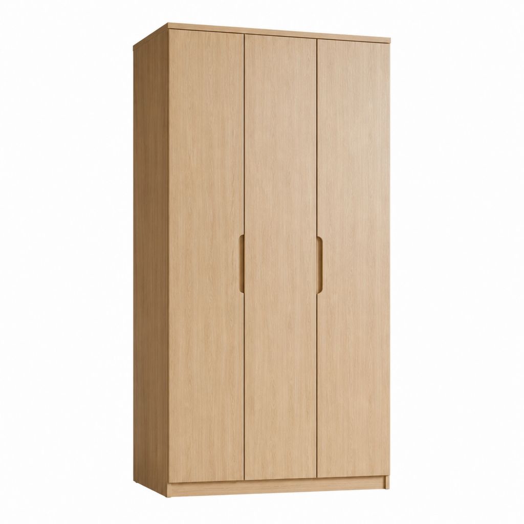 Armoire de chambre rectangulaire 3 portes chêne clair en panneaux de particules 180 x 90 x 50 cm