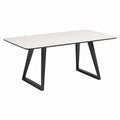 Table à manger rectangulaire blanche en verre trempé effet marbre et acier noir 140 x 80 x 75 cm