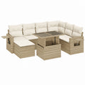 Salon de jardin 6 places en résine tressée PE beige en U avec table relevable 270 x 200 x 73 cm