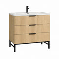 Meuble sous vasque avec vasque intégrée chêne clair MDF rainuré 80 x 46 x 85 cm