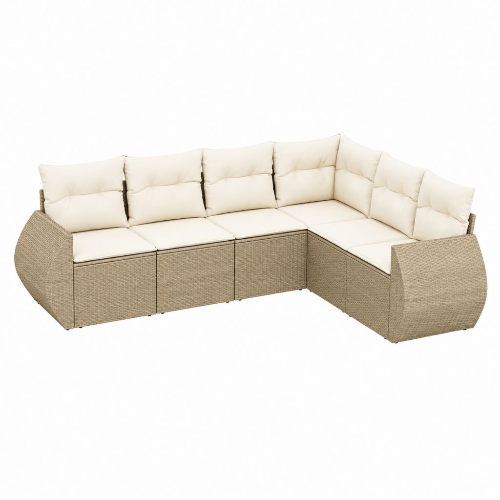 Canapé de jardin d'angle 5 places beige en résine tressée PE avec coussins polyester forme L 260 x 260 x 85 cm