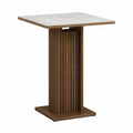 Table à manger haute carrée blanche et noyer en céramique et MDF 80 x 80 x 110 cm