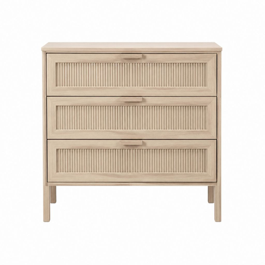Commode basse rectangulaire 3 tiroirs en chêne massif naturel 80 x 40 x 100 cm