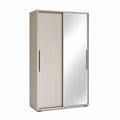 Armoire coulissante 2 portes beige en panneaux de particules avec miroir 120 x 60 x 200 cm