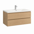 Meuble sous vasque suspendu chêne clair avec lavabo rectangulaire en céramique 80 x 46 x 54 cm