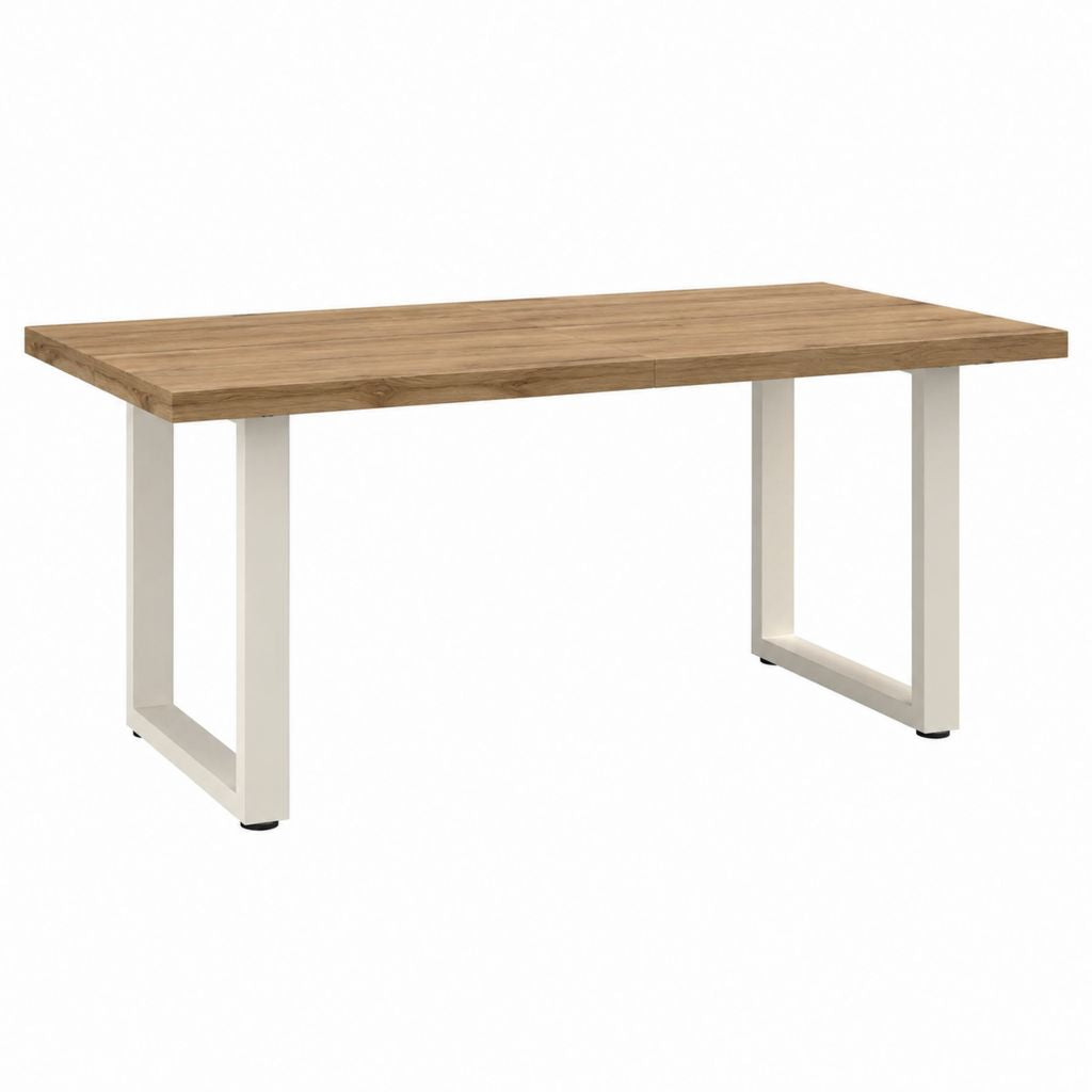 Table à manger extensible chêne naturel et acier blanc rectangulaire 160-200 x 90 x 75 cm