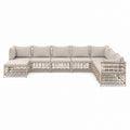 Salon de jardin modulable 6 places en aluminium beige avec coussins 430 x 210 x 70 cm